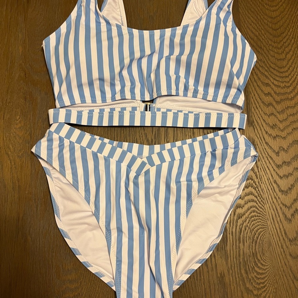Striped Blue and White Bikini Set - Women's Two-Piece Swimwear